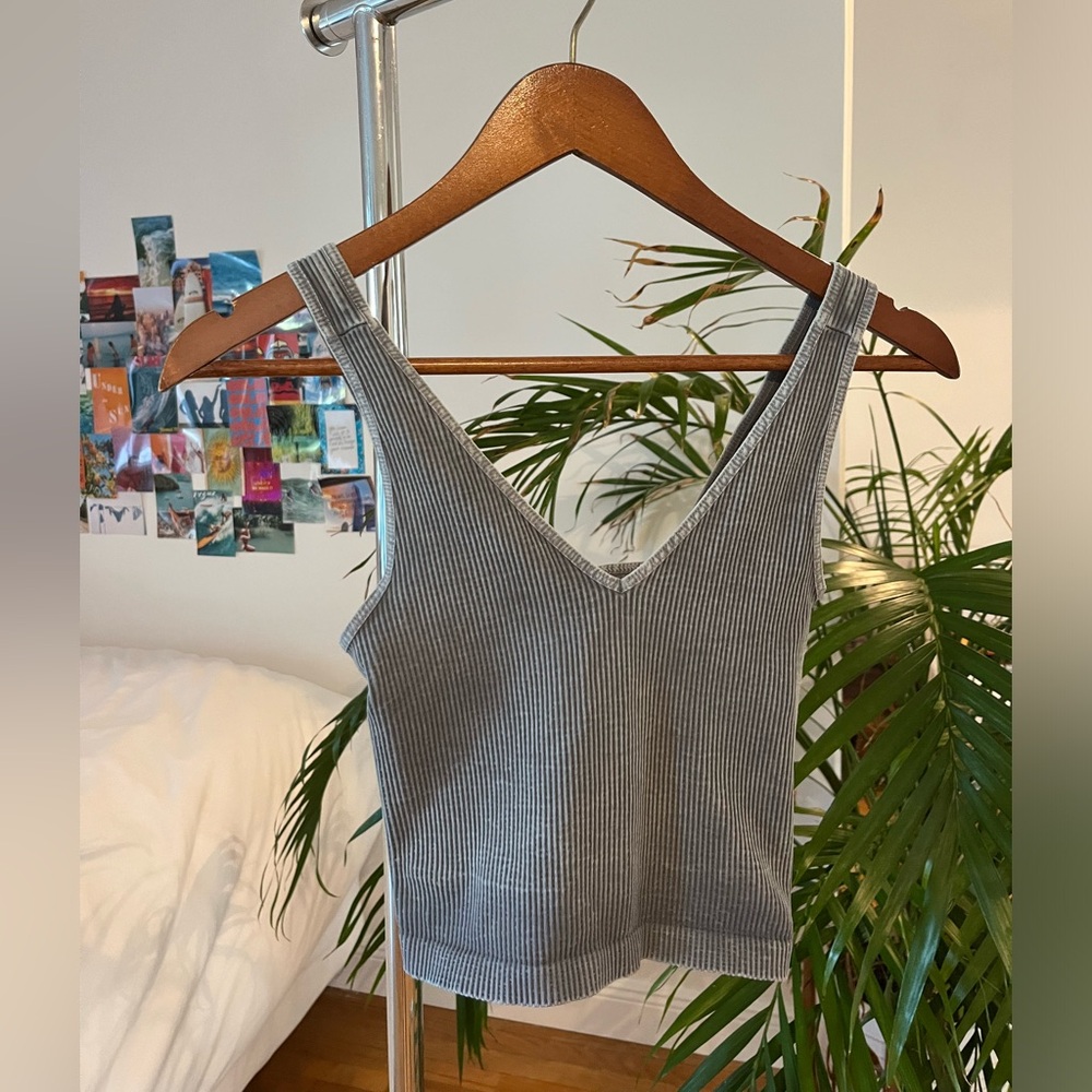 Grey Nikibiki tank top with ribbing and a v-neck! One size & super soft fabric!